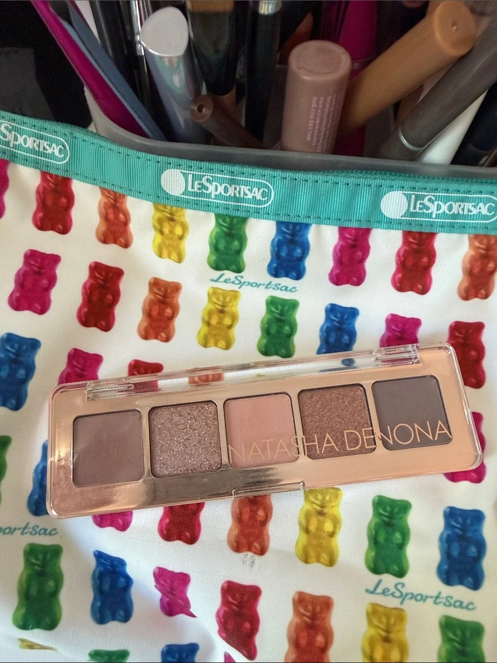 Natasha Denona Mini Eyeshadow Palette on Gummy Bear Print Pouch